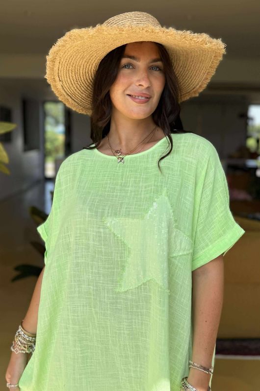 Made in Italy Sahara Star Sack Dress Lime 